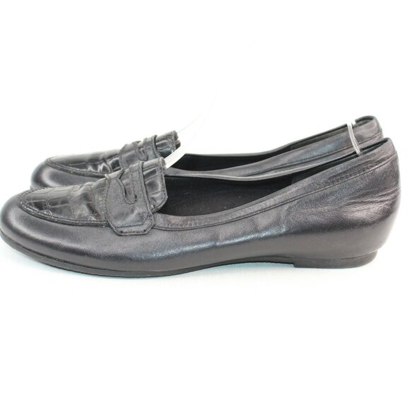 Munro Womens Sz 9.5 N Black Leather Penny Loafer Slip On Flat Shoes Classic - Picture 7 of 9